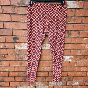 LuLaRoe Tall & Curvy Geometric Print Leggings Orange/Blue Polyester/Spandex Blen